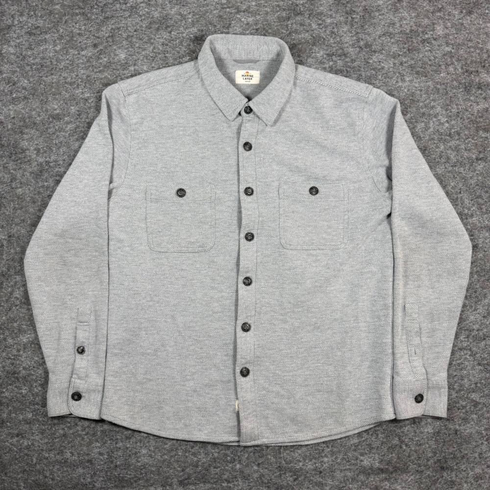 Marine Layer Pacifica Stretch Twill Overshirt Mens M Gray Knit Long Sleeve